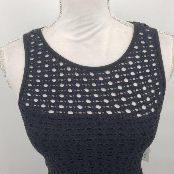 AQUA Sleeveless Bodycon Mini Dress Polka Dot Cut Out Little Black LBD Small NWT - Picture 3 of 10